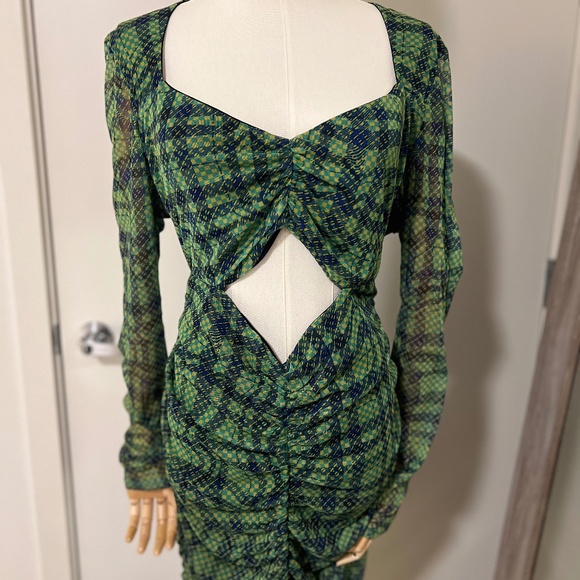 Topshop Green Plaid Cut Out Dress NWT - Picture 5 of 6